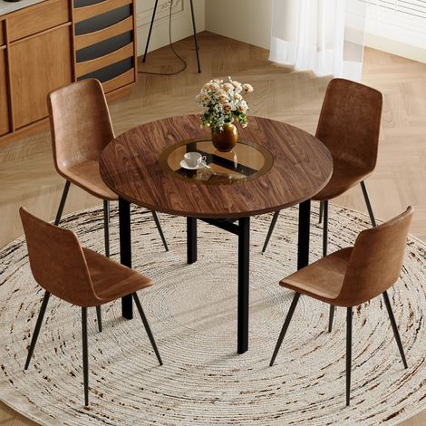 MEUBLIV Runder Tisch 100 cm braun – integrierter Stauraum, 4 Stühle, Esszimmer (1/5)