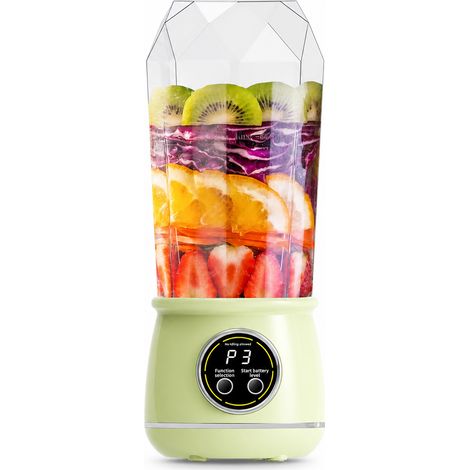 Blender Portable Rechargeable Vert pour Smoothies et Fruits, 10 Lames, Batterie 1300 mAh, Couvercle avec Dragonne (1/5)