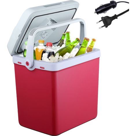 AREBOS 25 Liter Kühlbox zum Kühlen und Warmhalten Mini Kühlschrank Thermo-elektrische Kühlbox mit ECO Modus 12/230 V für Auto und Steckdose elektrische Kühlbox Rot
