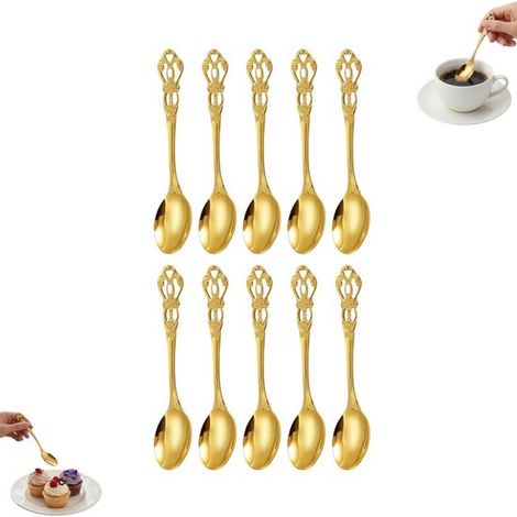 Ensemble de 10 cuillères à café en acier inoxydable, style vintage (13 cm), cuillères à mélanger de conception européenne, cuillères à dessert faciles à nettoyer (1/5)