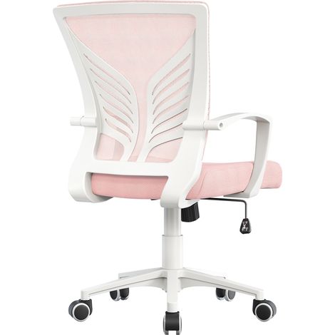 Homevive Silla de Oficina de Malla con Ruedas Sillón de Trabajo con Soporte Lumbar Altura Ajustable para Oficina en Casa Carga Máxima 136 kg Rosa (1/5)