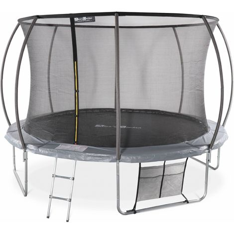 Trampoline rond Ø 370cm gris - Saturne Inner XXL – trampoline de jardin avec filet de protection intérieur. échelle. bâche. filet pour chaussures et kit d'ancrage (1/5)