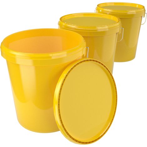 3x Eimer mit Deckel Kunststoff Leereimer Griff 15,9l lebensmittelecht gelb