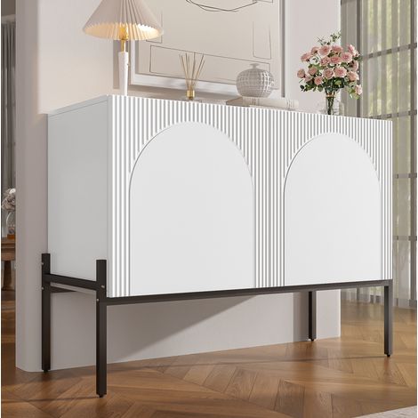 Aparador 2 puertas, 100x40x75 cm, con patas de metal, almacenaje interior, en tableros de partículas, blanco (1/5)