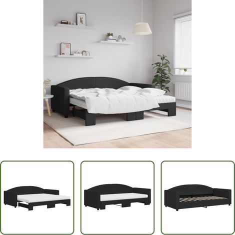 vidaXL Canapé - Lit de jour avec gigogne et matelas noir 90x190 cm tissu (1/5)