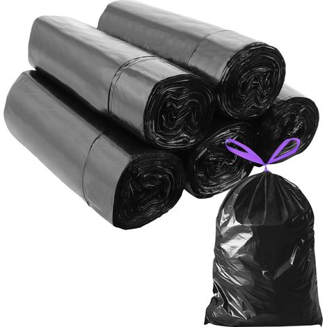 Sacs Poubelle 6L Noirs 40 x 45 cm Petits Sacs à Lien Coulissant, 5 Rouleaux pour Poubelle Salle de Bain et Bureau (1/5)