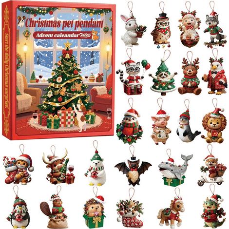 Calendrier De Lavent - 24 Portes Avec Pendentifs Animaux - Pour Arbre De Noël Ou Collier - Calendrier Comptant Jusquà Noël 2025 - 1 Pièce (1/5)