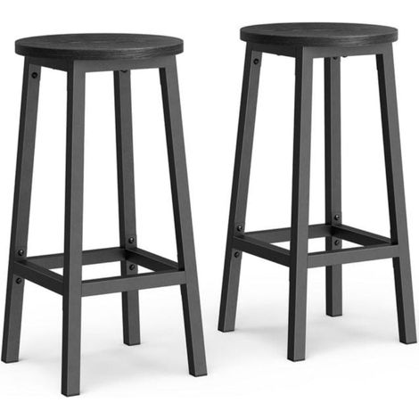 Juego de 2 taburetes altos de bar sillas de cocina estructura de acero 65 cm de alto fácil montaje estilo industrial color negro 120007762 (1/4)