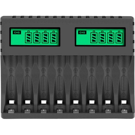 Caricabatterie intelligente a 8 slot con schermo LCD - Per batterie ricaricabili AA/AAA NiCd/NiMH - Controllo preciso della ricarica
