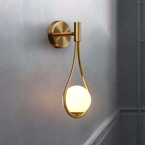 Applique Murale Intérieur Moderne Avec Abat-jour En Verre Laiteux, Applique Murales Industrielle En Laiton Doré, Luminaires Muraux Suspendus En Fil Dur Pour Chambre, Salon, Salle De Bain (1/4)