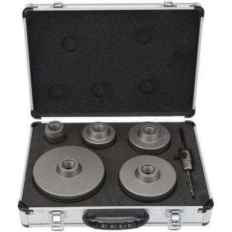 6 Pieces Concrete Hole Saw Bits Kit, 40-125mm Carbon Steel Hole Saw Kit with Storage Box for Cement Wall, Brick, Sand, Self-Leveling Stone (1/4)