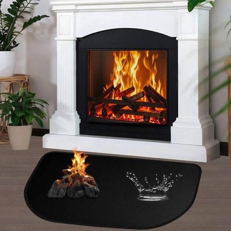 Feuerfeste Kaminmatte, 1 mm x 50 cm x 80 cm, feuerfeste Matte für Kamine, hitzebeständige Schutzmatte zum Schutz von Böden vor Verbrennungen bei Grills, Terrassen und Holzöfen, Schwarz (1/4)