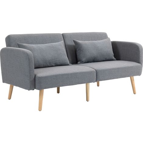 3-Sitzer Schlafsofa grau 170x83x80 cm mit verstellbarer Rückenlehne und Kissen (1/5)
