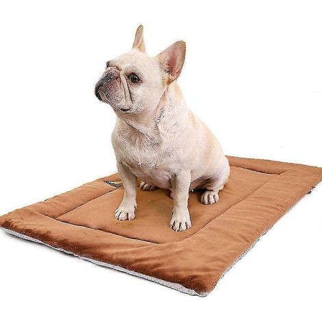 Coussin pour animaux de compagnie, tapis de couchage moelleux pour chiens, isolation thermique pour chiens, coton, marron, gris, taille XL (marron, 110 x 70 x 0,9 cm) (1/5)