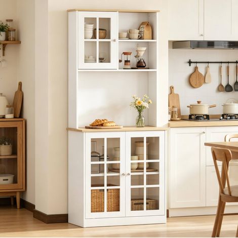 Credenza alta MEUBLIV 80x37x183 cm bianco e rovere chiaro – vetrina, 1 collo (1/5)