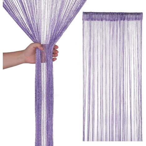Rideau de porte à pompons, rideau à cordon pailleté pour portes et fenêtres, décoration d'intérieur (100 x 200 cm), violet