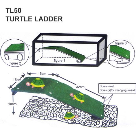 Escalera para tortugas, plástico, pendiente natural, césped artificial, plataforma flotante, acuario (1/5)