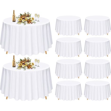 Lot de 10 Nappes Rondes, Polyester Lavable 305cm, Blanc pour Mariages, Banquets, Restaurants