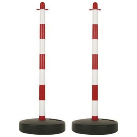 Poteaux de balisage. délimitation temporaire. pour événements. espaces publics. avec pied à lester. rouge/blanc. 2 pièces