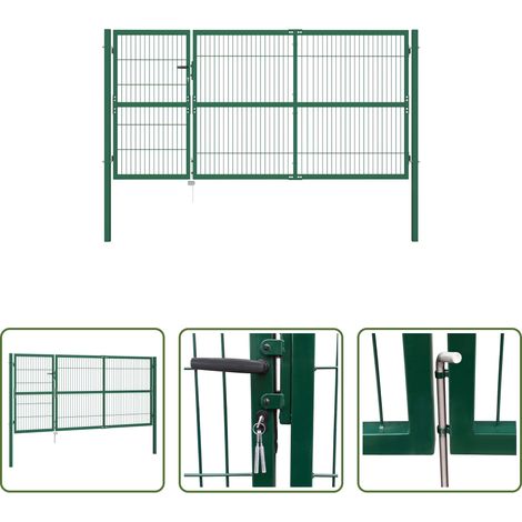 vidaXL Gartentor mit Pfosten - Gartentor mit Pfosten 350x140 cm Stahl Grün (1/5)