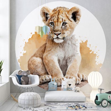 Papier peint rond / cercle Enfants - Lionceau - Diamètre 50 cm (1/3)