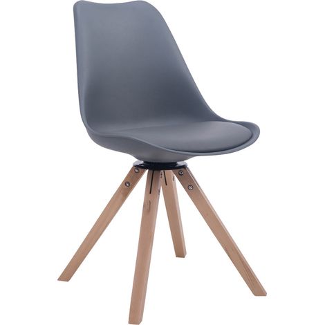 Silla de comedor x1 Silla para visitas giratoria 360° en PVC y plástico gris, base de madera cuadrada clara 100003467