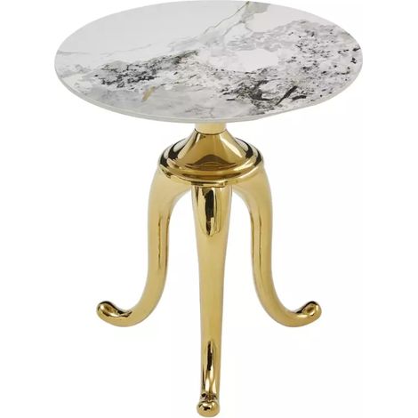 Table d'appoint en acier inoxydable blanc brillant effet marbre avec pieds or NACRE (1/3)