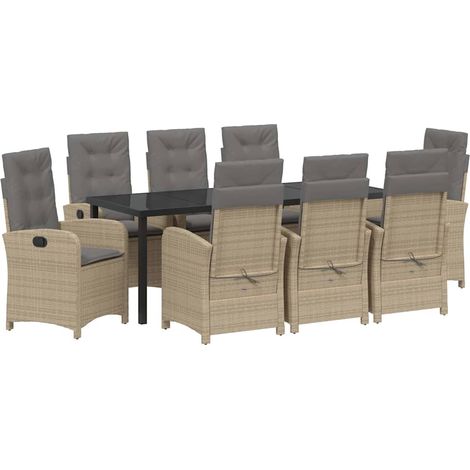 Maison Exclusive - Set da Pranzo per Giardino con cuscino 9 pcs Beige polyrattan