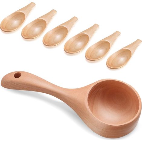 7er-Pack Badesalzlöffel, Mini-Salzmesslöffel, Mehrzweck-Holzkelle, Salzschaufel, Suppenlöffel, Küchenkelle aus Holz zum Kochen, Geschirrspülutensilien (1/4)