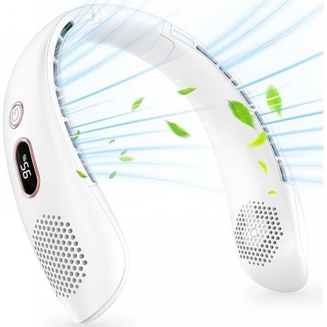 Ventilateur de cou, ventilateur de cou USB portable silencieux sans lame, flux d'air à 360°, mini ventilateur personnel rechargeable à 3 vitesses pour la maison, le bureau, les voyages (1/5)