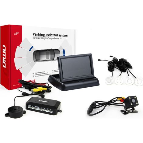 Kit di sensori di parcheggio TFT02 da 4,3" con telecamera HD-315-LED, 4 sensori bianchi (1/5)