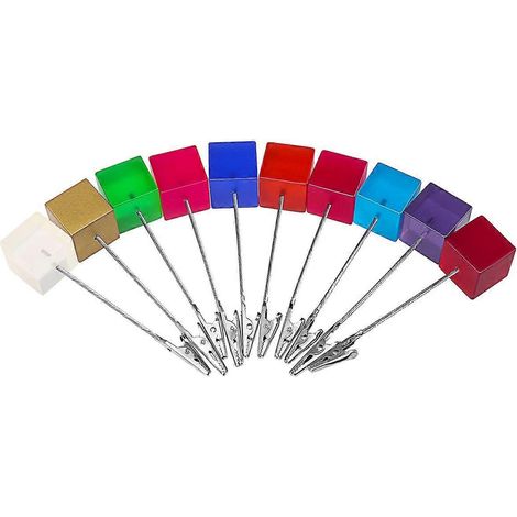 Porte-mémos cubique en résine avec base métallique, porte-cartes et pinces à photos, organisateur de bureau pour mémos.