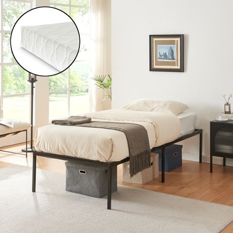Letto Singolo Vårdö in Acciaio Nero con Materasso a Schiuma Fredda 90 x 200 cm [en.casa]