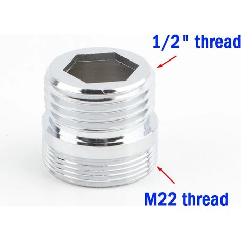 Raccord fileté M22 vers 1/2" en acier inoxydable (mâle 22, mâle 112) pour flexible de douche de salle de bain et robinet de cuisine. Adaptateur pour robinet d'eau. (1/5)