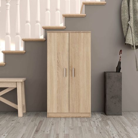 Loungitude – Meuble à chaussures blanc mat 55x36x108 cm – Structure en bois mélaminé – 2 portes avec poignées – 6 étagères internes (1/10)