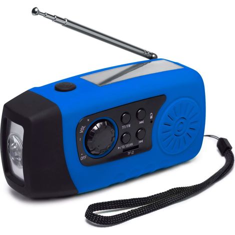 Filiyano – lampe torche avec câble – Radio solaire, 2000 MAH, radio FM rechargeable d'urgence avec manivelle et lampe torche avec câble USB (bleu)