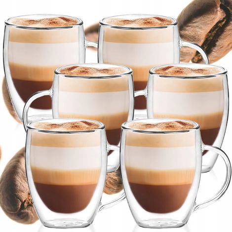 THERMOS BICCHIERE 6pcs PER CAFFÈ LATTE TÈ CON FONDO DOPPIO MANICO 300ml (1/5)