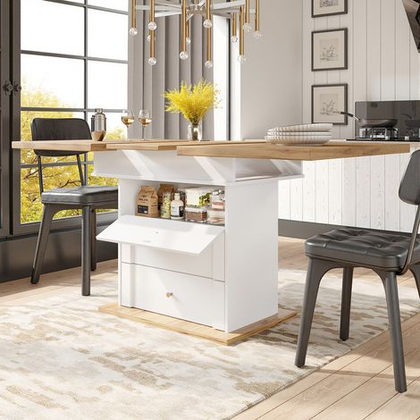 Table à manger extensible 110-140×80 cm – Table de cuisine pliante pour 4 à 6 personnes – Design de porte d’armoire minimaliste – Noir – Gain de place pour cuisine ou salon