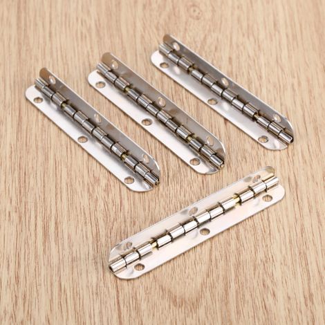 Charnières (argentées à 90°) : 4 pièces + 24 vis, arrondies, longues, 6 trous, argent/bronze antique/or, 65 x 15 mm, style rétro, coffre à bijoux en bois, ouverture à 90°/180°. (1/5)