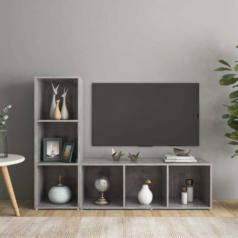 vidaXL Muebles de salón 2 piezas madera ingeniería gris hormigón (1/5)