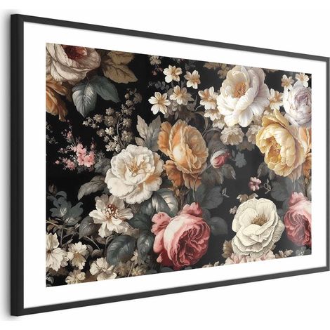 Poster – Bunte Blumen auf schwarzem Hintergrund (1/4)