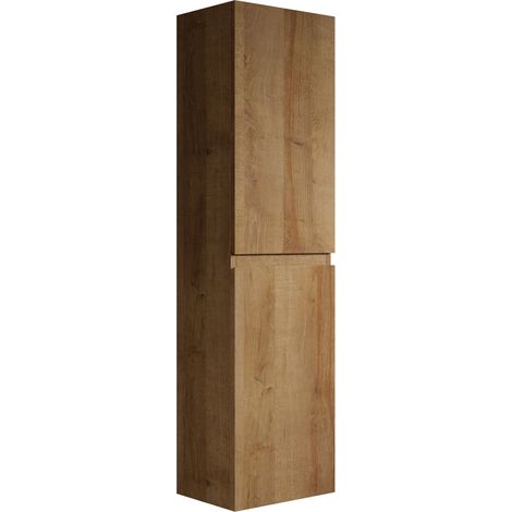 Badplaats – Colonne de salle de bain suspendue 40 x 30 x 150 cm – 2 portes softclose sans poignée – 4 compartiments – Chêne prémontée (1/6)