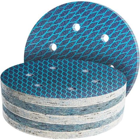 50 discos de lijado de 150 mm y grano 150 para lijadora orbital (6 agujeros/diamante) (1/2)
