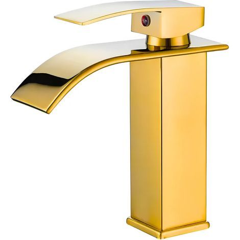 Robinet de salle de bain, couleur or, design cascade à poignée unique, économie d'eau. (1/4)