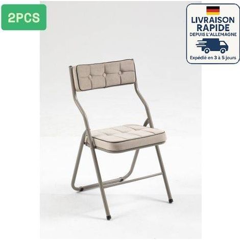 Conjunto de 2 sillas plegables - Silla de comedor plegable con cojín - Tejido efecto terciopelo - Color caqui (1/5)