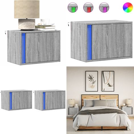 vidaXL Wand-Nachttische mit LED-Leuchten 2 Stk. Grau Sonoma (1/5)