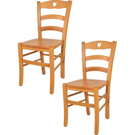 Tommychairs - Set 2 sedie modello Cuore per cucina bar e sala da pranzo, robusta struttura in legno di faggio color miele e seduta in legno