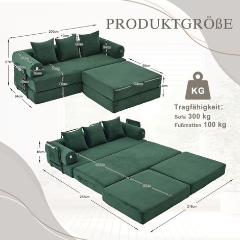 Divano modulare a compressione in velluto a coste con pouf, robusta struttura in metallo, tasca laterale e 3 comodi cuscini – imbottitura extra spessa per un comfort maggiore, liberamente combinabili (1/5)