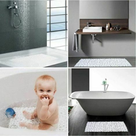 Tapis de douche antidérapant - - Texture galets - PVC - Ventouses et drainage - 100×40 cm Blanc (1/5)
