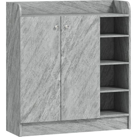 Grauer Schuhschrank mit 2 Türen und 4 offenen Fächern, 83 x 30 x 90 cm (1/5)
